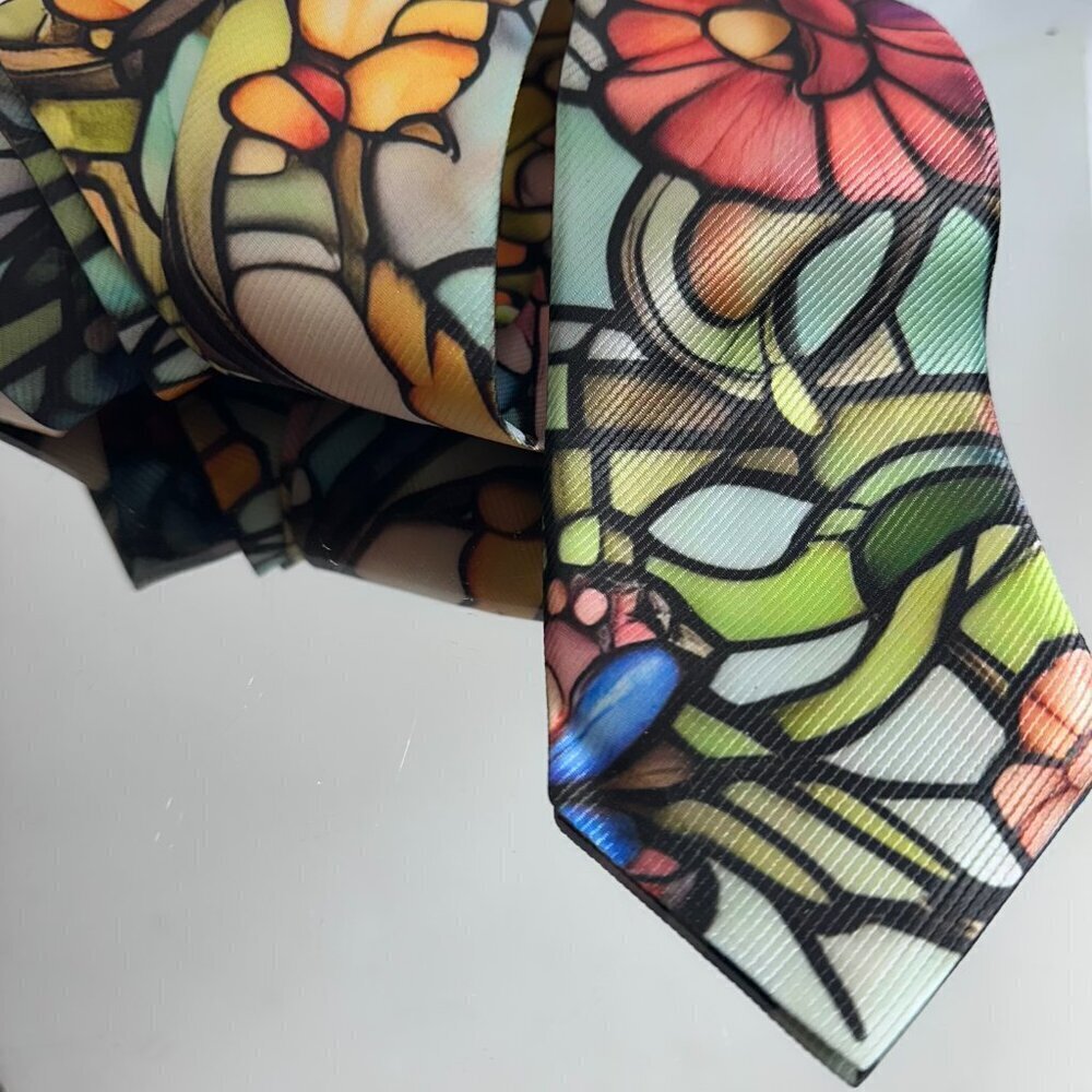 Stained Glass Tie Retro Designer Menswear Necktie Floral Art Nouveau Gift Deco - Picture 5 of 7